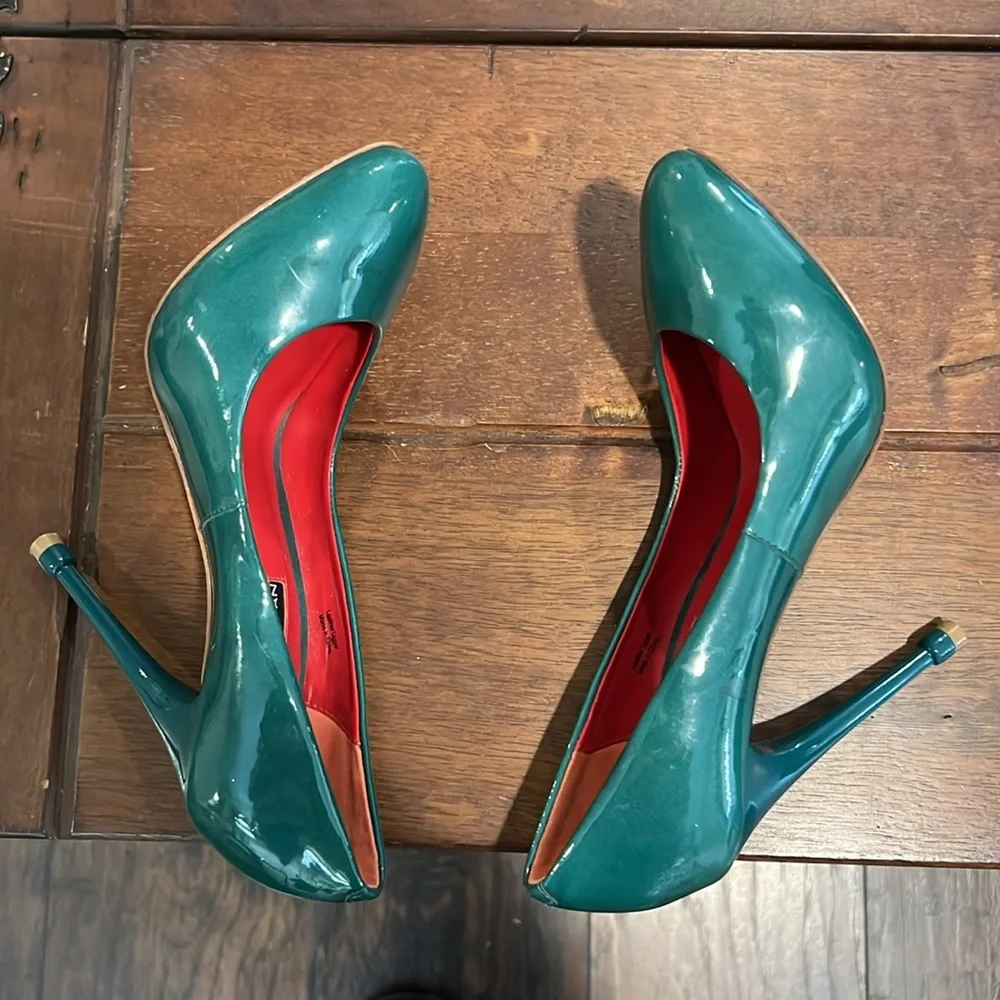 Charles Jourdan Teal Green Patent Leather Pumps Size 6 - Picture 6 of 8